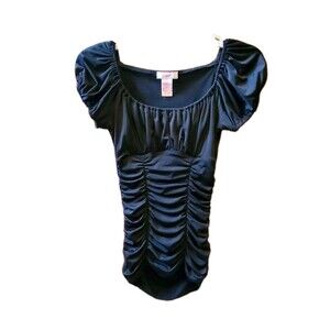 Y2K Candie's Shirt Ruched Top Off-Shoulder Shirt Juniors S Black Kohls Women Vtg